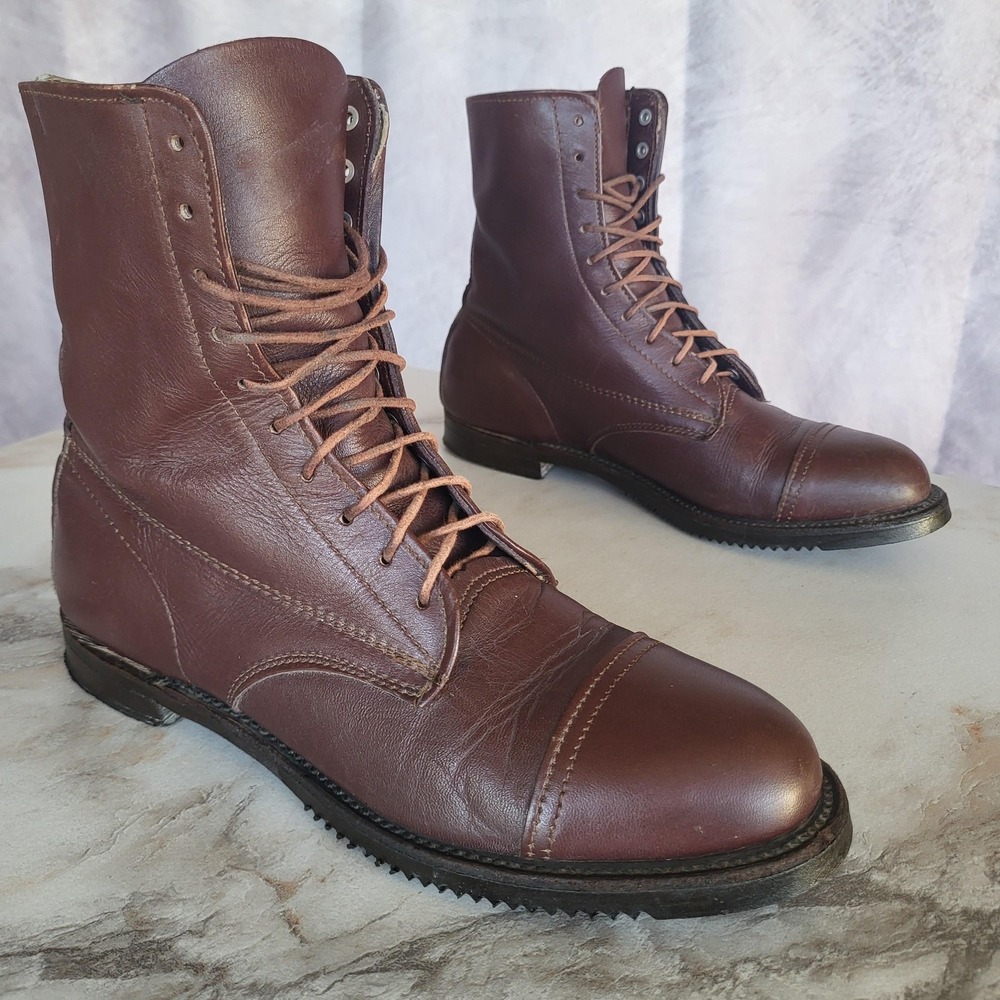 Vintage Military Jump Boots Cap Toe Brown Women's Size 9 B